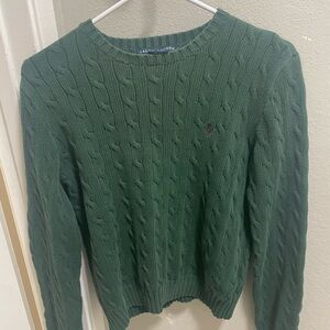 Ralph Lauren Cable Knit Polo Pony Logo Crewneck Sweater Men's Large Green